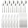 Silver 30Pcs Dinnerware Set Stainless Steel Dinner Knife Fruit Fork Teaspoon Spoon Cutlery Set Kitchen Tableware Flatware Set