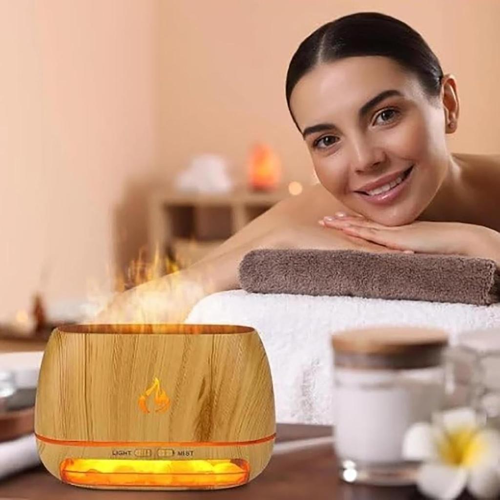 Flame Fire Salt Rocks Diffuser Humidifier Wood Grain Simulation Oil Humidifier Aromatherapy Machine