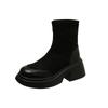 Women Long Sock Boots Autumn Winter Black Thick High Heel Round Head Elastic Stocking Boots Platform Slip On Casual Botines