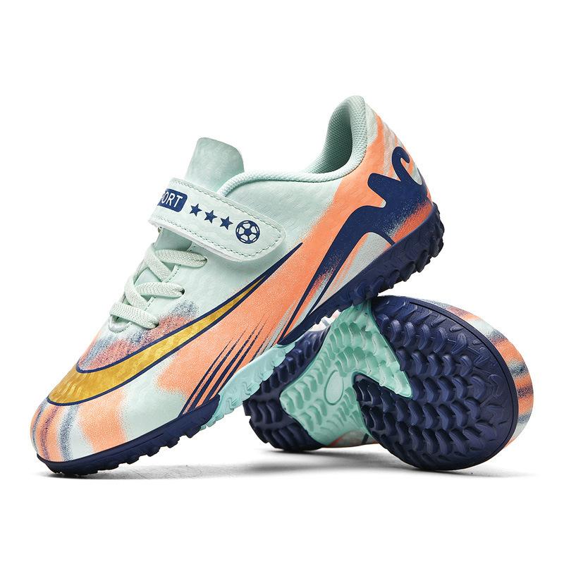 Ronaldo Gold-plated Seamless Fly-woven Football Shoes, Youth Spikes, Artificial Grass Game Training Shoes