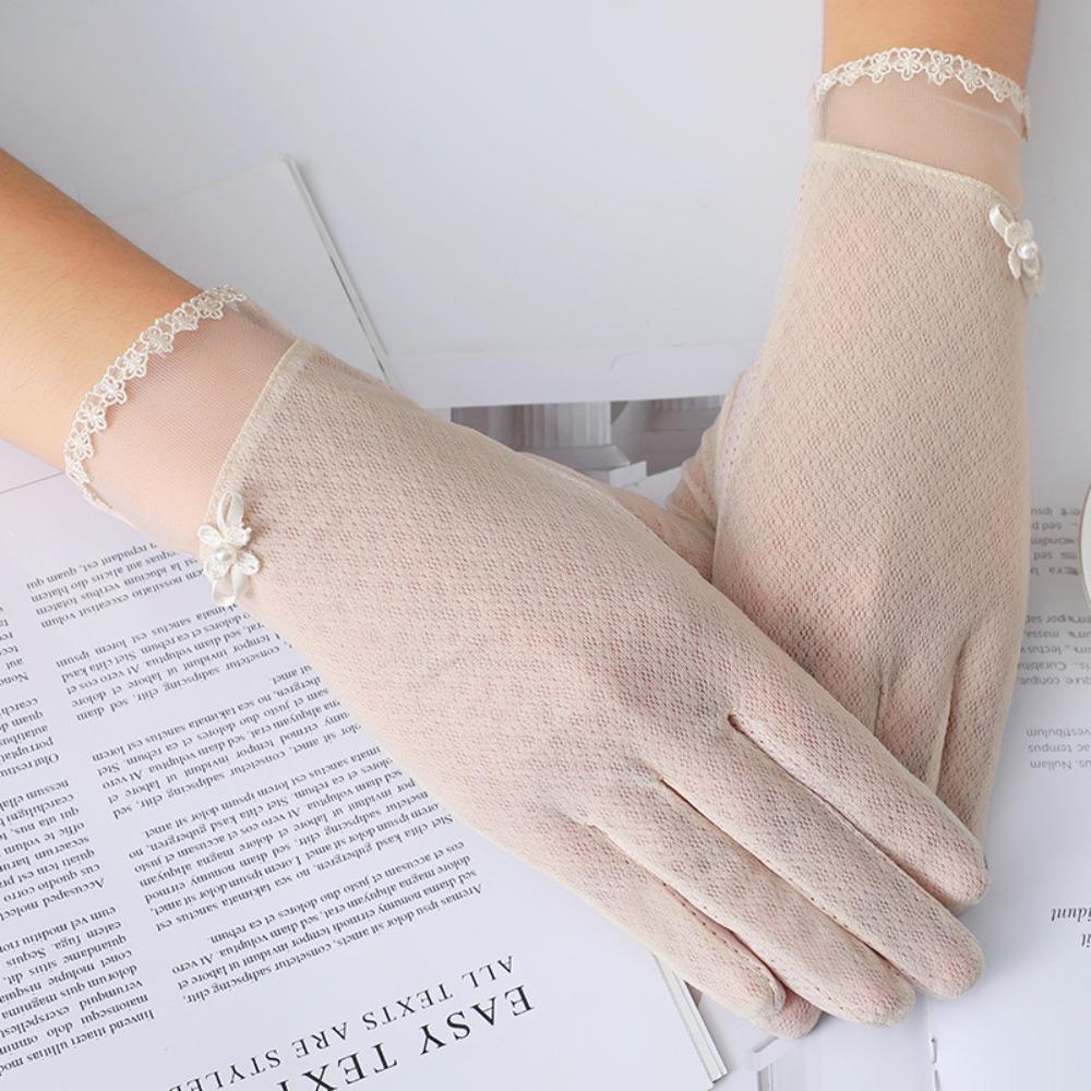Breathable Female Sunscreen Gloves Full Finger Cycling Gloves Fashion Ice Silk Gloves  Summer