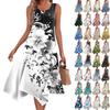 Women's Casual Fashion Round Neck Sleeveless Floral Print Irregular Hem Midi Dress