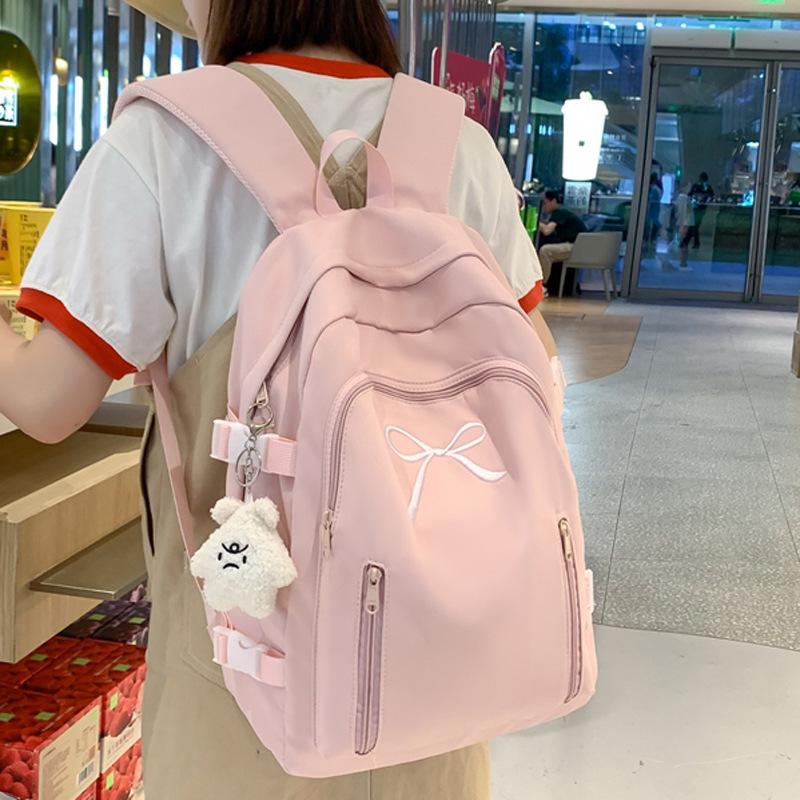 Рюкзак с бантом и принтом, однотонный студенческий школьный женский рюкзак большой емкости