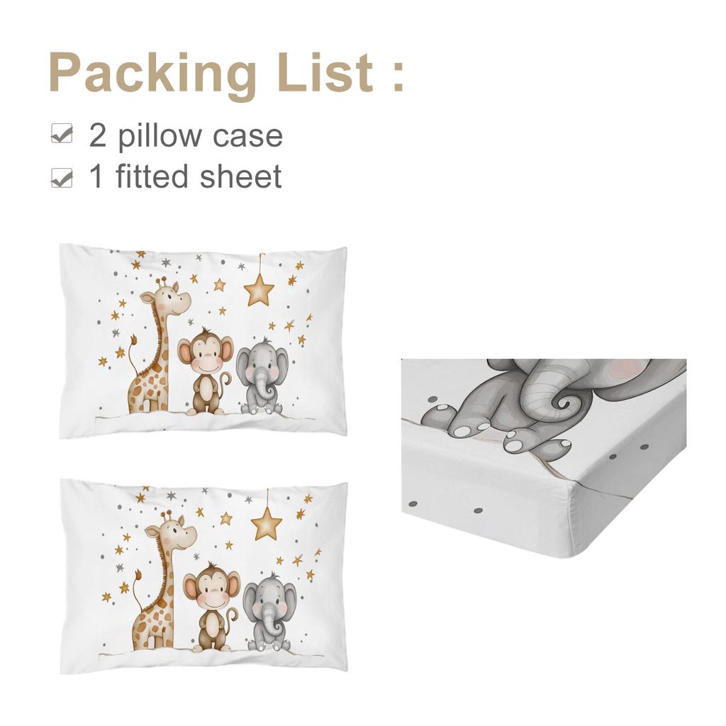 3-Piece Bed Set With Star Animals, Including Two Pillowcases, Suitable For The Bedroom (Cartoon, Fairy Tale, Children'S Day)