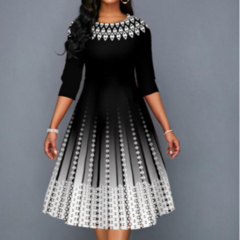 YYFS Women's Fashion Spring Autumn 1/2 Sleeves O-Neck Middle Waistline Casual Dresses