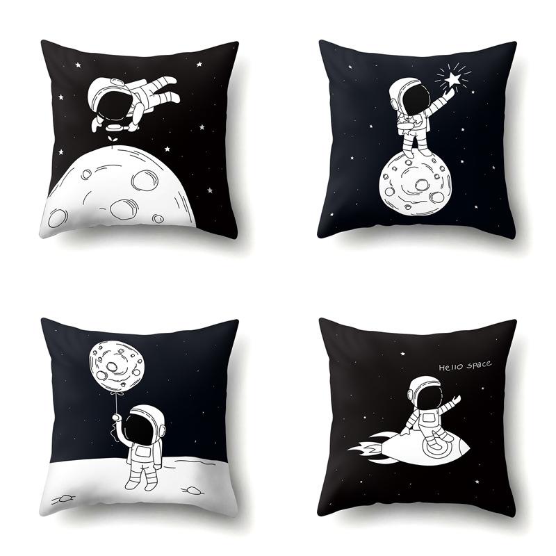 Astronaut Polyester Pillow Case Style Floral Print Peach Leather Velvet Pillow Case Creative Moon Car Waist Cushion Cover