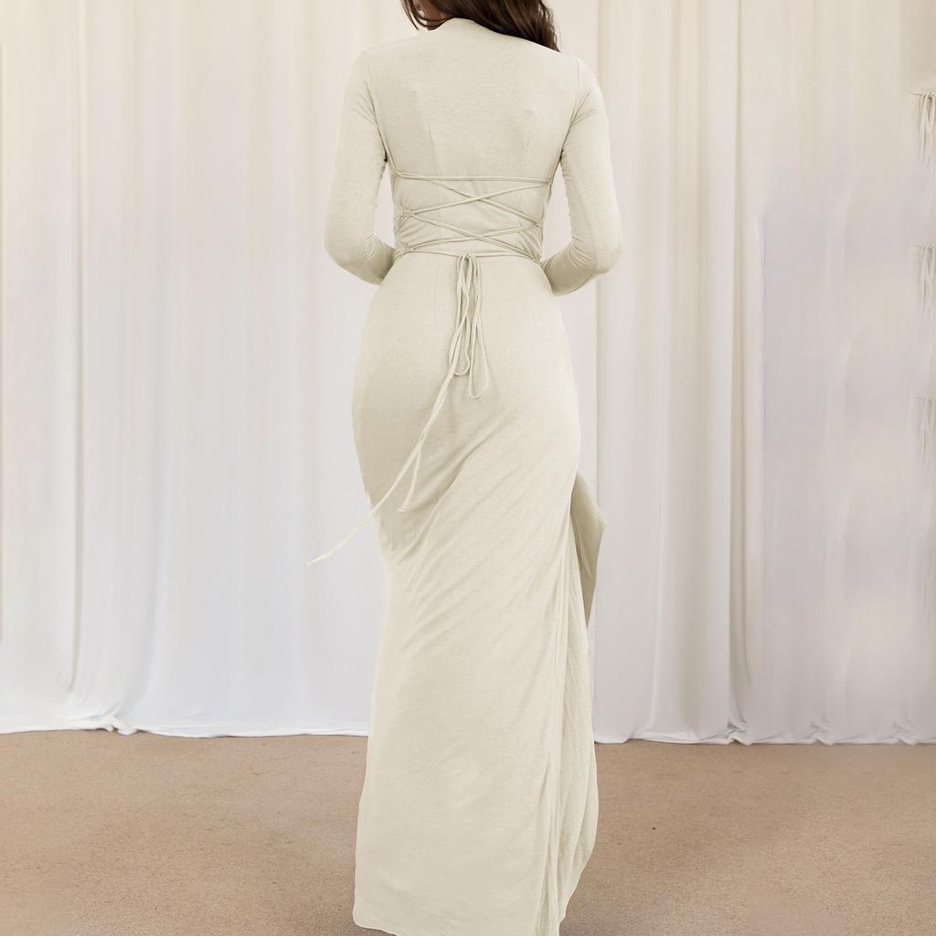 Women's Casual Fashion Long Sleeve Solid Color Slim Waist Dress