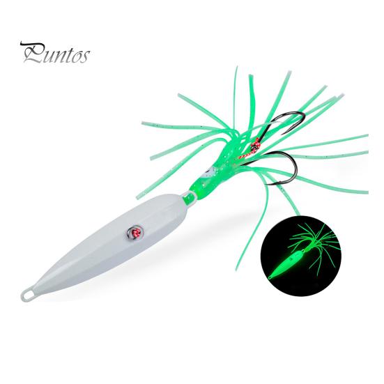 15CM/5.91G Luminous Squid Jig Hook Slow Shaking Glow-in-the-dark Squid Skirt Lure with Weight Sinker Deep Sea Trolling Fishing Bait Freshwater