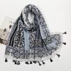 Spring and Summer New Cotton and Linen Feel Hanging Beard Tassel Long Scarf Pixel Printing Polyester Beautiful Shawl Women