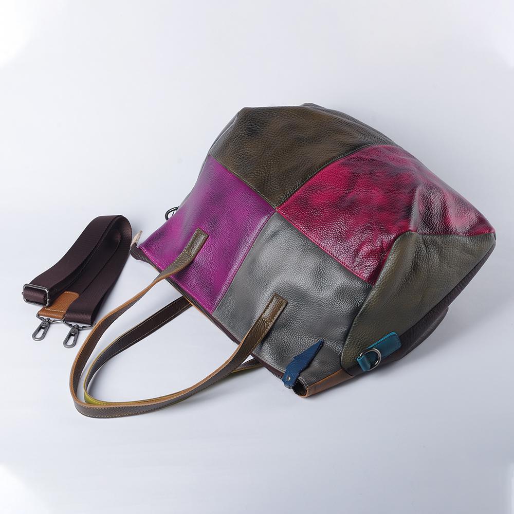 Retro Soft Genuine Leather Bag for Women  Leather Shoulder Bag  Casual Crossbody  Large Capacity  Color Contrast