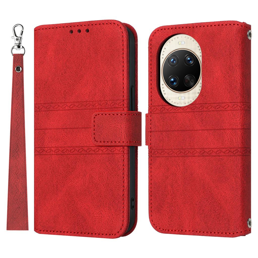 For Huawei Nova 14 Ultra 5G Case Wallet Skin-Touch Leather Imprinted Phone Cover with Wrist Strap