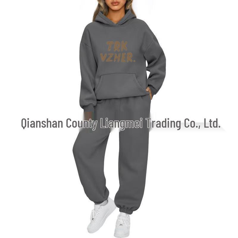 Unisex Solid Color Hooded Sweatshirt Set - Casual Spring/Autumn Two-Piece Tracksuit 2025