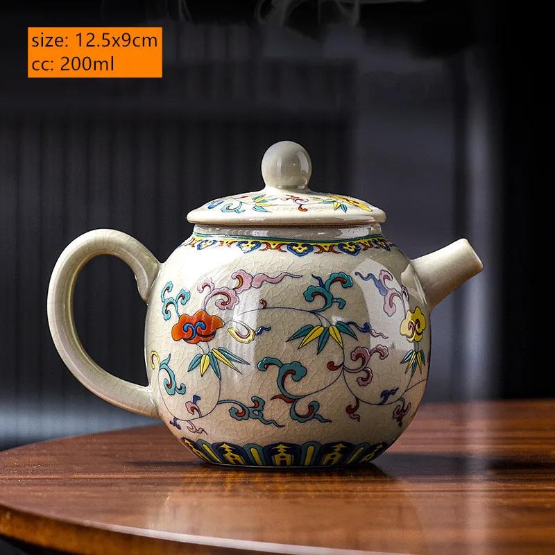 200ML Chinese Ceramic Teapot Ru Kiln Ice Crack Glaze Can Raise Tea Kettle Handmade Porcelain Teaware Household Tea Pots