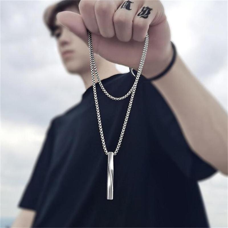 Rectangle Pendant Necklace Men Stainless Steel Chain Necklace Jewelry Gift