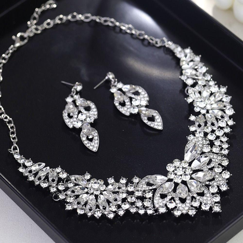 Shining Rhinestone Jewelry Set Crystal Crystal Necklace Set Bridal Necklace Earrings Set  Banquet