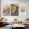 Gold Leaves, Beige Flowers, Canvas, Painting, Modern Scandinavian Plants, Wall Art Posters and Room Prints, Home Decor
