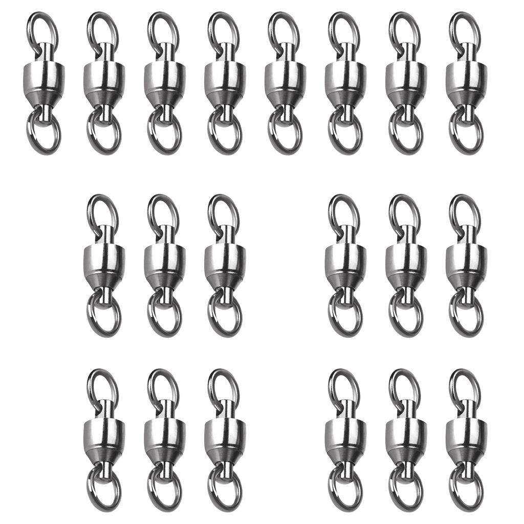20Pcs Bearing Fishing Swivel Stainless Rolling Swivels Barrel Swivel Line Connector Heavy Duty Fishing Tackle Accessory