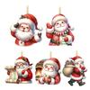 5 Pcs Santa Claus Ornaments 2D Acrylic Cartoon Santa Claus Pendant Christmas Tree Hanging Decoration for Car Tree Door Wall Home Holiday Decor