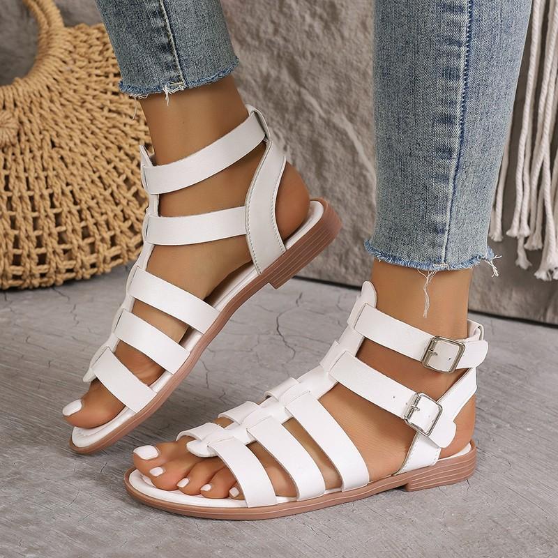 Luxury Women's Sandals Summer Elegant Woman Shoes with Low Heels Flats Casual Gladiator White Fish Toe Designer Sandals Flats
