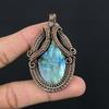 Labradorite Pendant, Handmade Gemstone 999 Copper Wire Wrapped Pendant Antique Jewelry, For Gift Silver Jewelry