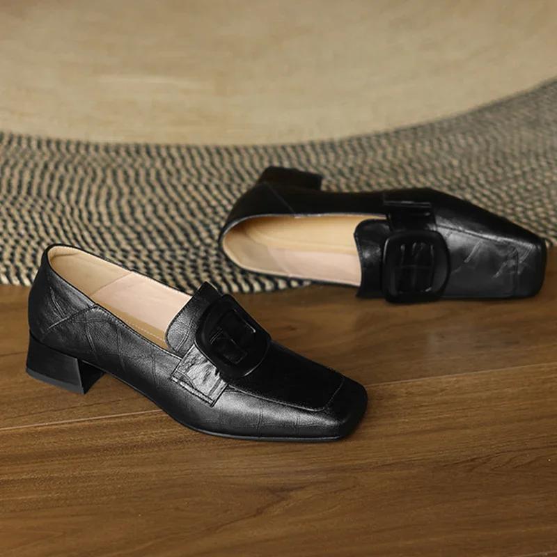 Массивные женские кожаные туфли с квадратным носком, туфли-лоферы для платья и офиса, женская трендовая дизайнерская новинка, элегантные туфли на каблуке, женские туфли-лодочки