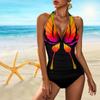 Women's Neck Hanging One Piece Swimsuit Orange Butterfly Printed Bikini Short Tank Top Swimsuit
