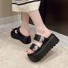 High Platform Slippers Women Summer 2025 New Increase Leather Sandals Casual Muffin Flip-flops 8CM Heels Beach Shoes