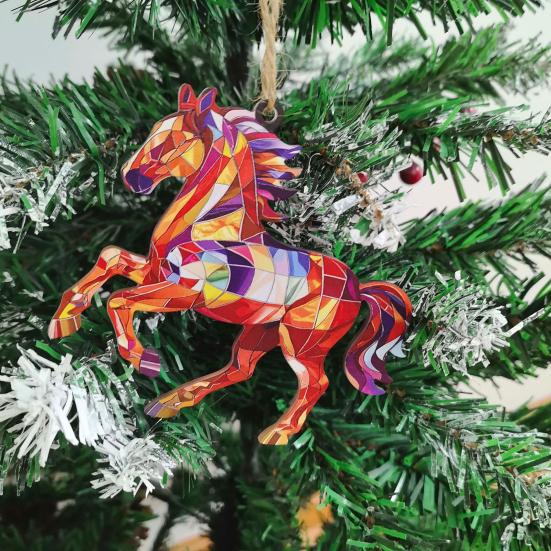 Christmas Horse Ornaments 2D Acrylic Colorful Horse Ornament for Christmas Tree Equestrian Gifts for Women Horse Lovers