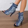 Denim Women Peep Toe Ankle Boots Elegant Breathable Shoes High Heel Women's Modern Short Booties Summer Botas Feminino