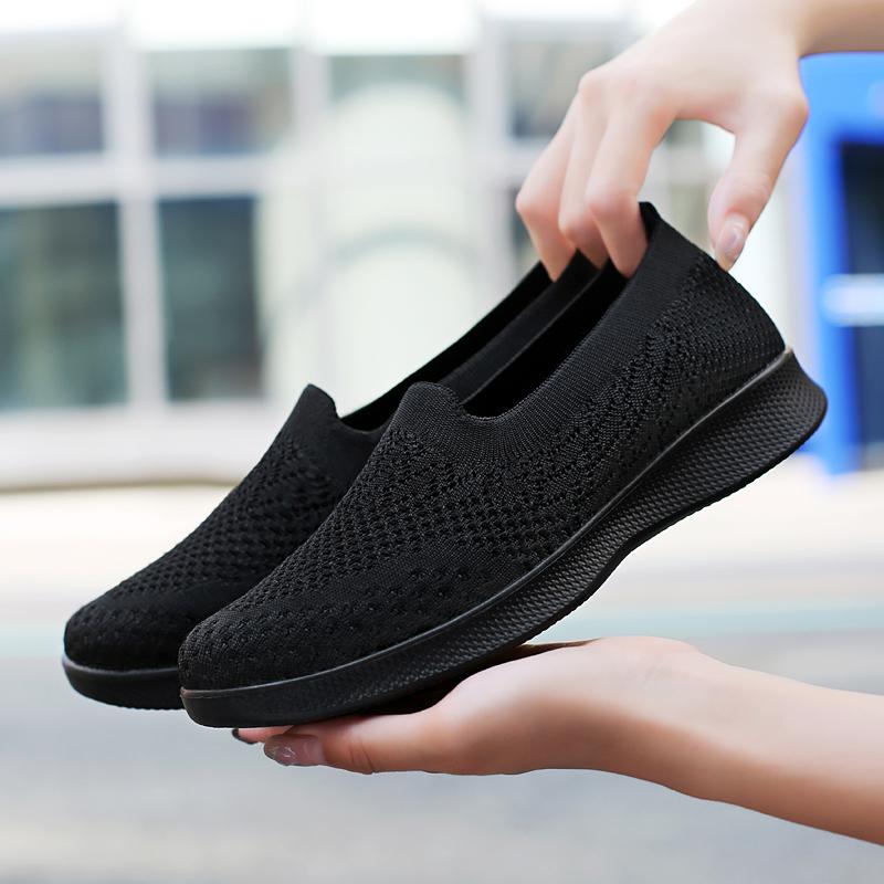 Women'S Newest Summer Shoes Mesh Breathable Sneakers Light Slip On Flat Platform Casual Shoes Ladies Anti-Slip Walking Woven Shoes