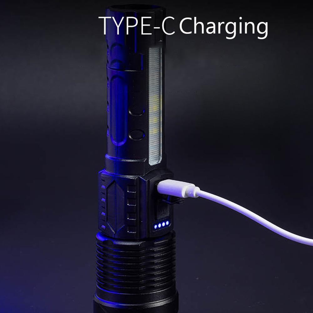 High Power Led Flashlight Portable USB Rechargeable Led Lamp with COB Side Light Pen Clip Zoom Torch Camping Emergency Lantern