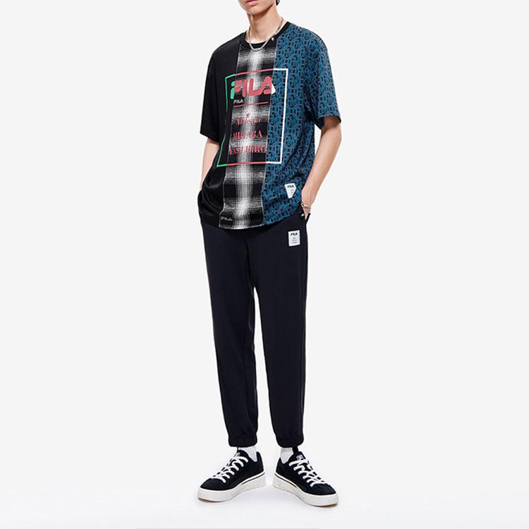 Fila Mihara Yasuhiro Collaboration Loose Fit Logo Print Plaid Crew Neck T-Shirt Men Tops Black F11M223104F-BK