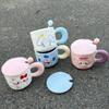 Cute Expression With Lid Spoon Ceramic Cup Girl Couple Water Cup Household Children'S Breakfast Coffee Cup Man