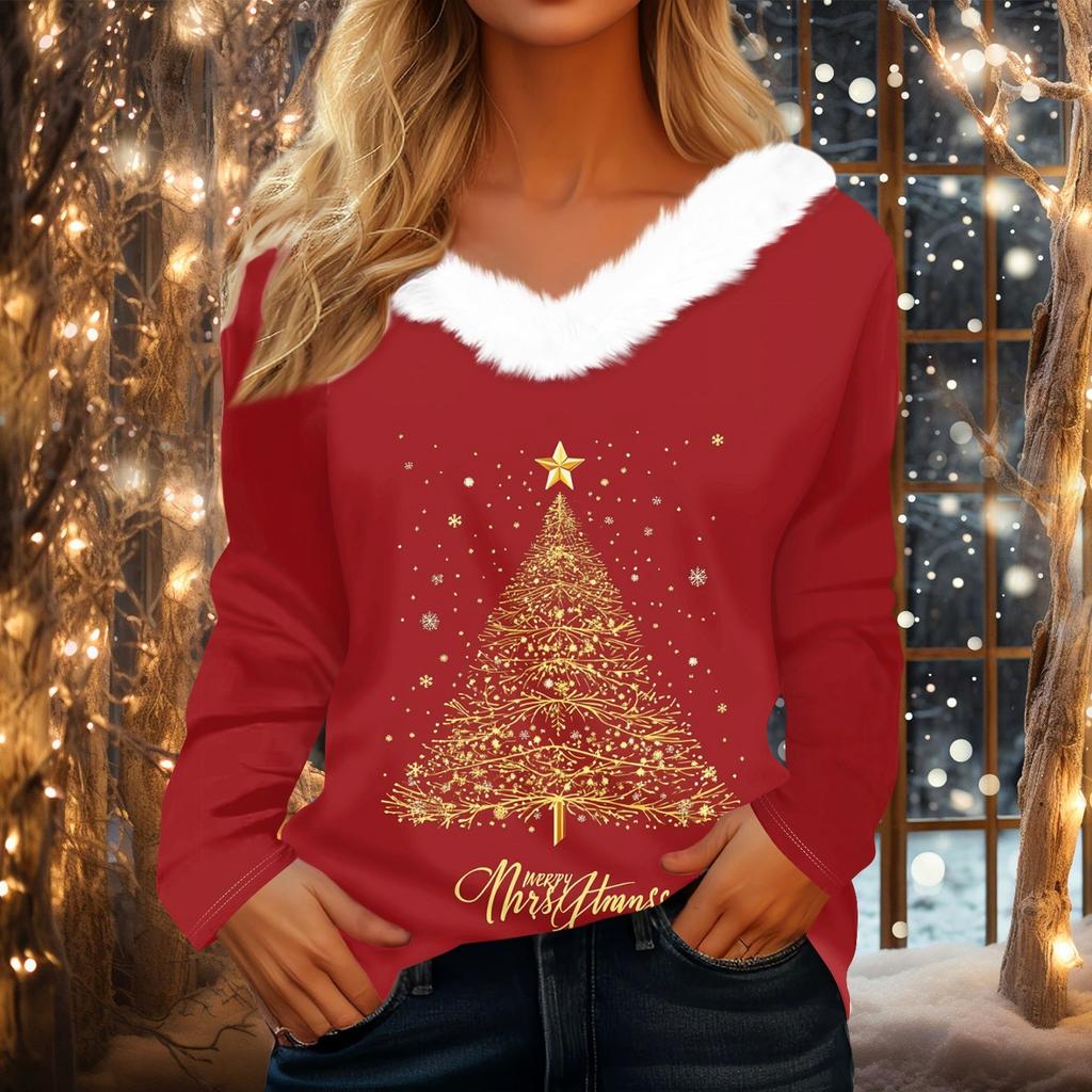 Long Sleeve Shirts For Women Cute Tops Christmas Prints Tees Blouses Casual Plus Size Basic Tops Pullover