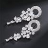 ZAKOL Vintage Sparkling Zircon Flower Dangle Earrings for Women Luxury Crystal CZ Bridal Long Earring Engagement Zircon Gift