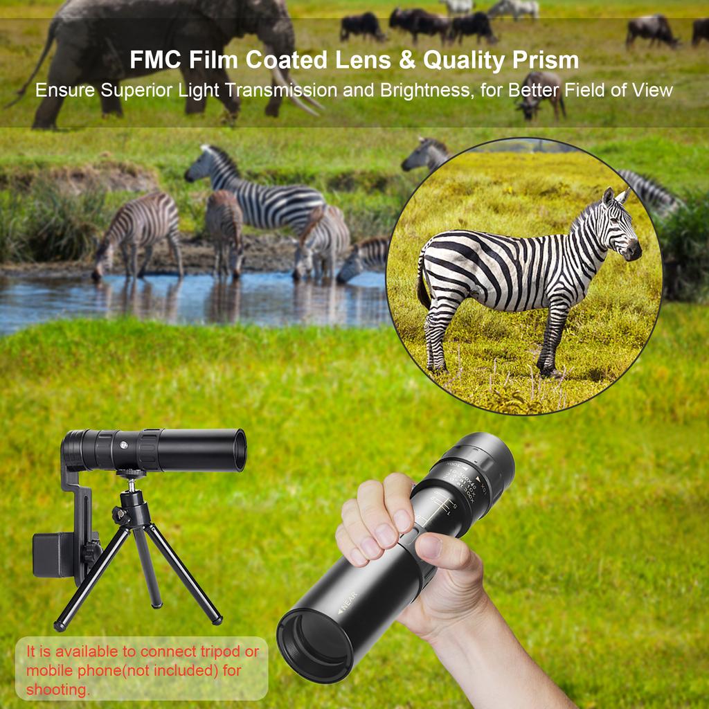 10X-300X Monocular Telescope Compact Waterproof Telescope with FMC Lens BAK4 Prism Carrying Bag