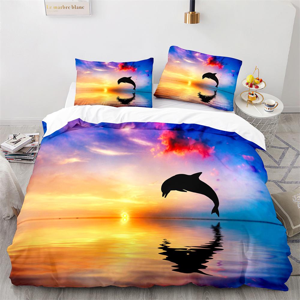 Пододеяльник Дельфин Размер Кинг-сайз Квин-сайз Прекрасный Постельный Комплект Морская Жизнь Для Детей Мальчиков Девочек Милый Океанский Животный 2/3шт Полиэстеровый Пододеяльник