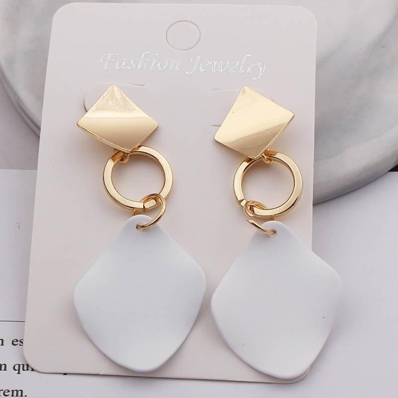 2PCS New Fashion Earrings Ladies Geometric Drop Earrings Punk Metal Earrings Green White Red Jewelry Elegant 3 Colors