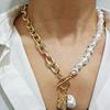 Vintage Baroque Irregular Pearl Lock Chains Necklace  Geometric Aangel Pendant Love Necklaces for Women Punk Jewelry
