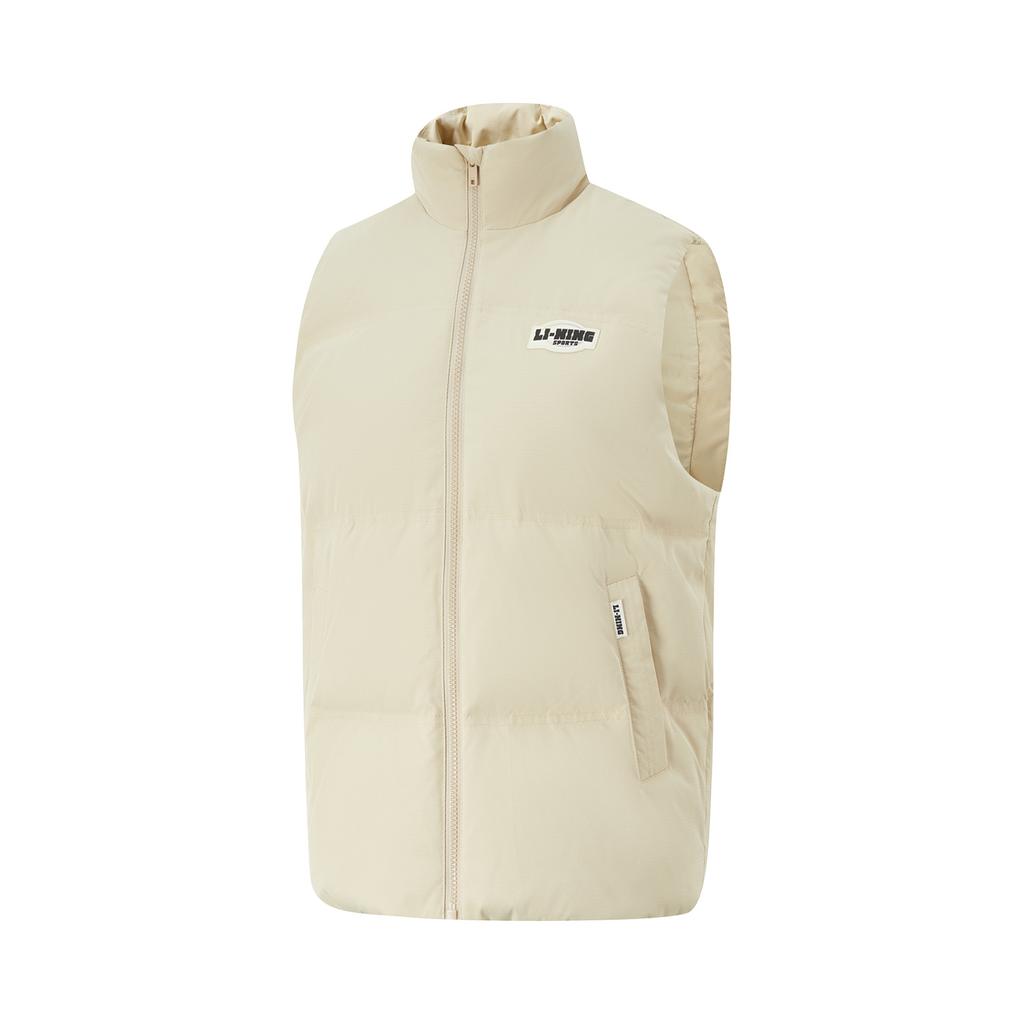 Li Ning Hot Pot Down Series Solid Color Loose Stand Collar Zipper Winter Versatile Casual Cold Resistant Down Vest Women Vest Fog-Khaki AMRU124-1