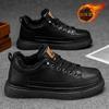 One-pedal Men's Shoes Winter Work Black Casual Leather Shoes Waterproof Men's Velvet Thermal Cotton Shoes Short Boots