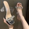 2025 New Beautiful Crystal Thick Heel Transparent Rhinestone Cool Slippers Versatile Super High Heel Women's Shoes Waterproof Table Sandals Women