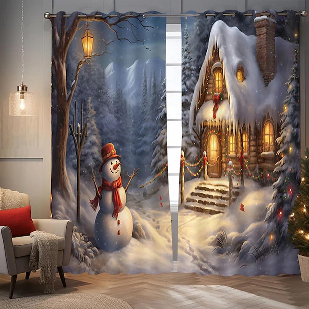 2023 Happy New Year Snow Scenery Reindeer Festival Curtains 3D Christmas Decoration Living Room Bedroom Drapes Custom