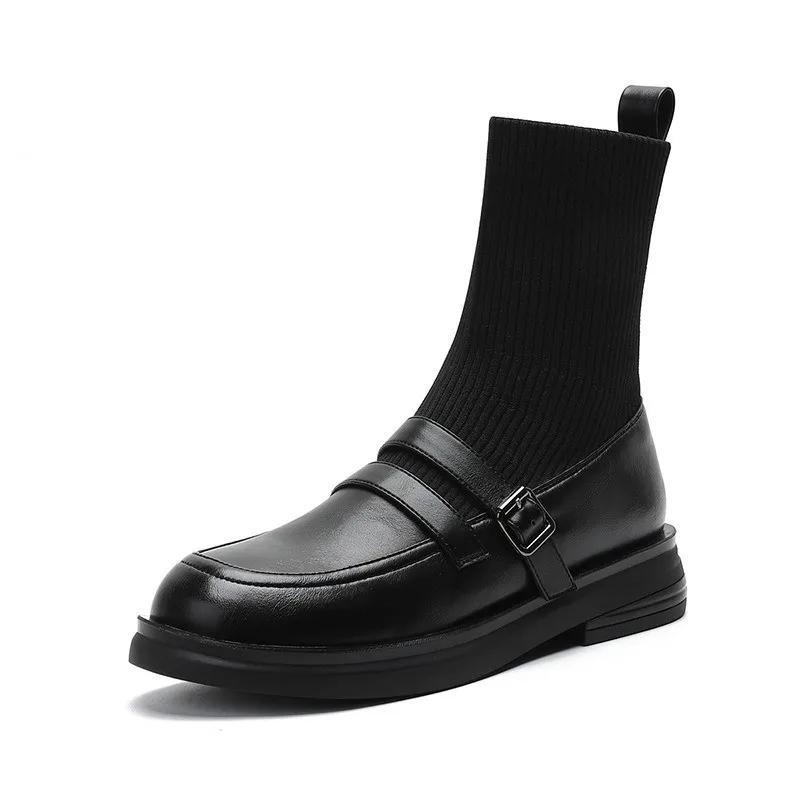 2024 New Fashion Autumn Socks and Ankle Boots Women's Fashion Knitted Stretch Short Boots Women's Flat Casual Thick Sole