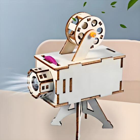 1 Set DIY Film Projector Model Kit Handmade Wooden Puzzle Vintage Projector Building Crafts Kids STEM Educational Science Experiment Toy