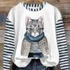 Striped Cat Hoodie for Women Fashion O Neck Pullover Top Casual Streetwear Ladies Sweatshirt Hip-Hop Women's Sweater Clothing