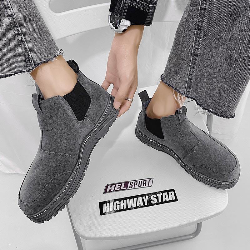 Fashion Faux Suede Leather Men's Boots Autumn Winter Casual Shoes Slip-On Chelsea Boots New Tide Shoes for Men Ankle Martern Booties