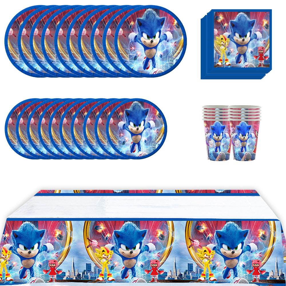 51pcs Sonic Birthday Party Supplies Including Tablecloth, Plates, Napkins Cups