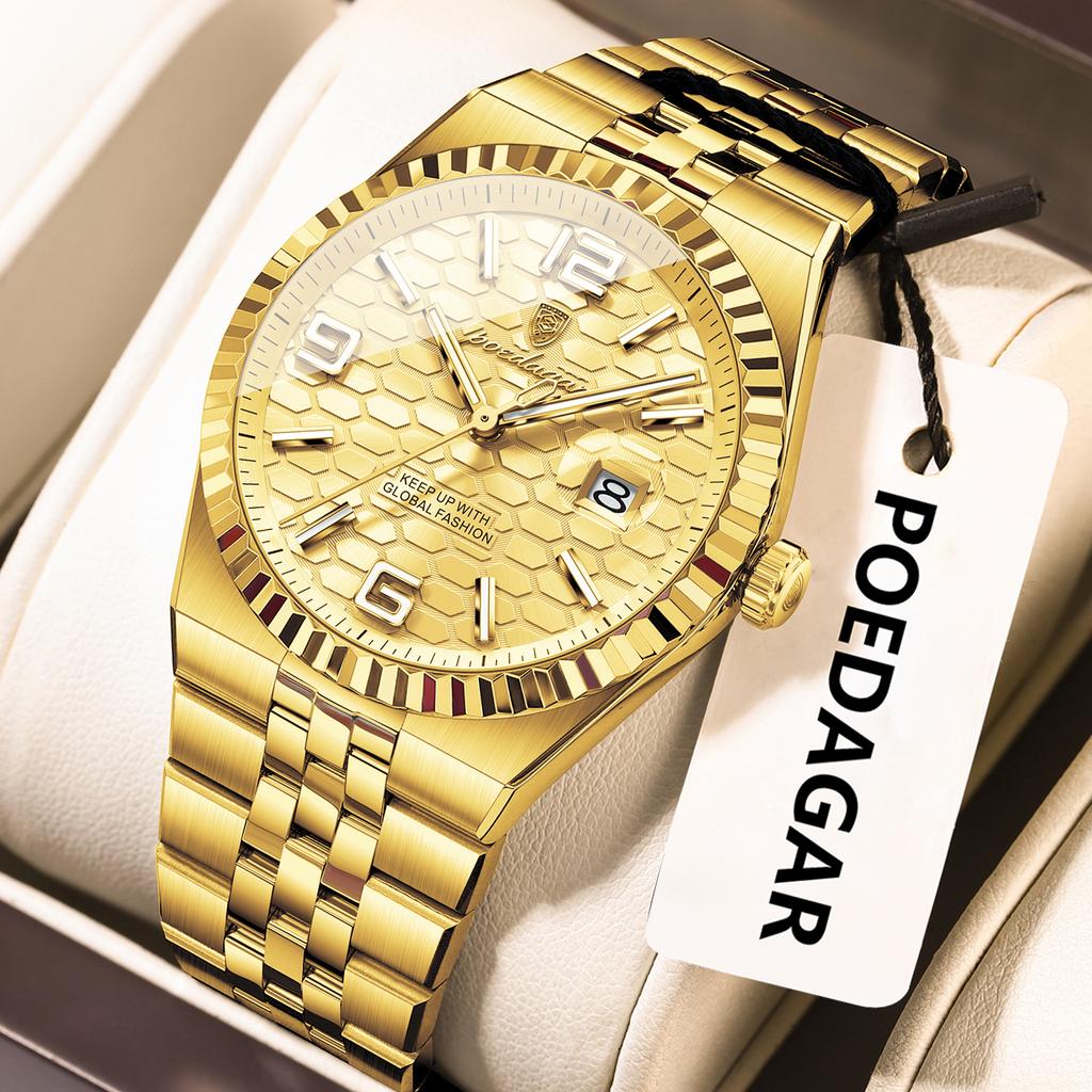 2025 New Men Watches Gorgeous Blue Gold 41mm Classic Clock Stainless Steel Diving Series Waterdrop Calendar Quartz Watch for Men