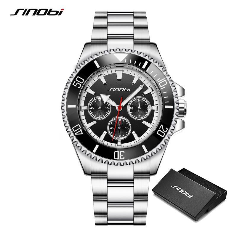 SINOBI Top Luxury Brand Men's Watches Original Fashion Mans Quartz Wristwatches Stainless Steel Male Gifts Clock